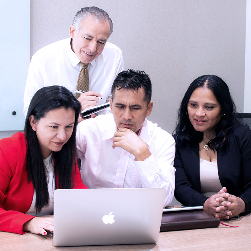 Equipo de Bridgers mirando una laptop